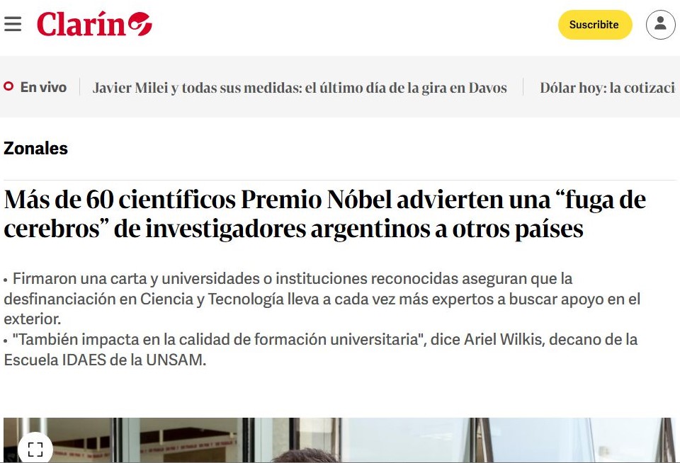 Repercusiones de la denuncia de los nobel de ciencia por el ajuste en Argentina.